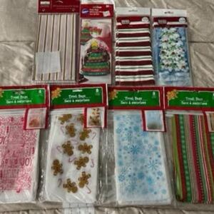 160 pc Christmas Cello Treat Bags & Twist Ties + Stickers + Cat Dog Paper LOT